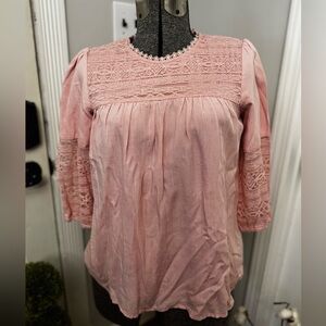 Women’s XS Sweet Salt Pink Blouse with Lace Detail